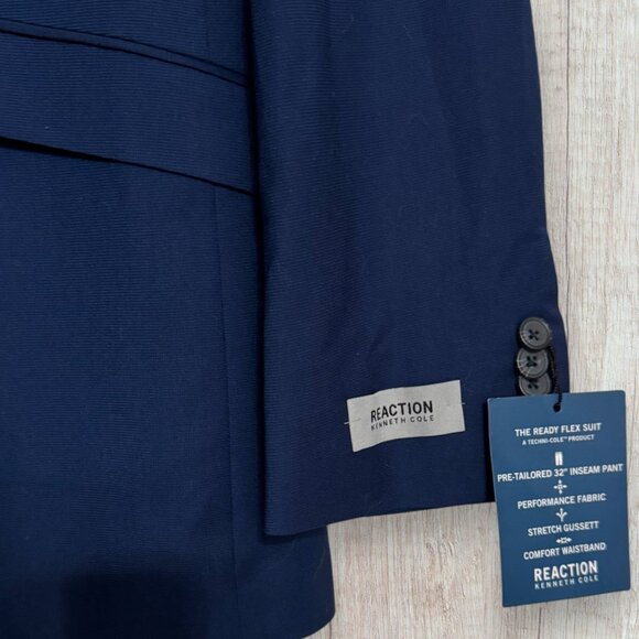 Kenneth Cole Reaction Ready Flex Navy Suit Jacket 42L Stretch Blazer - Picture 4 of 12